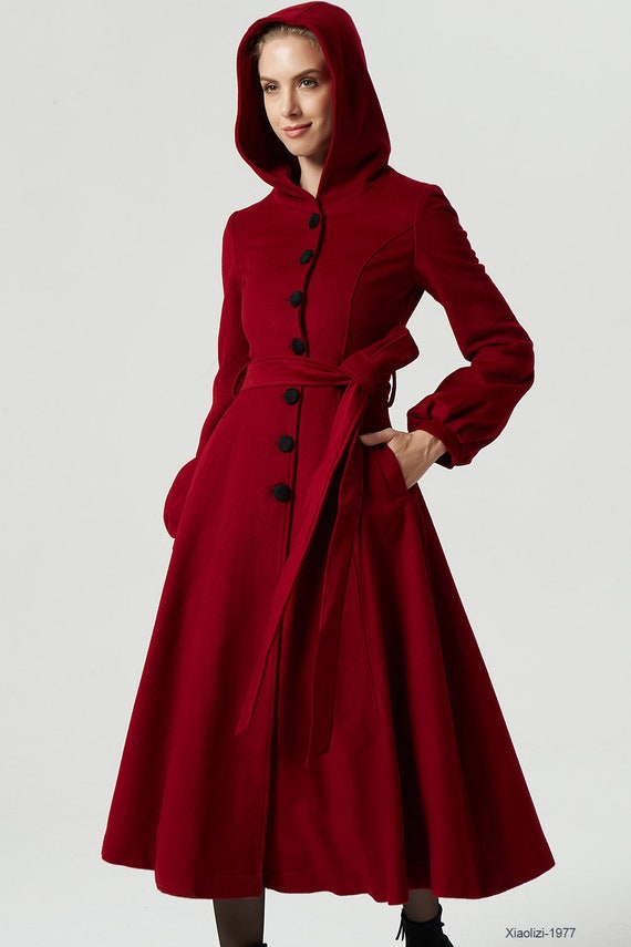 red wool coat with hood