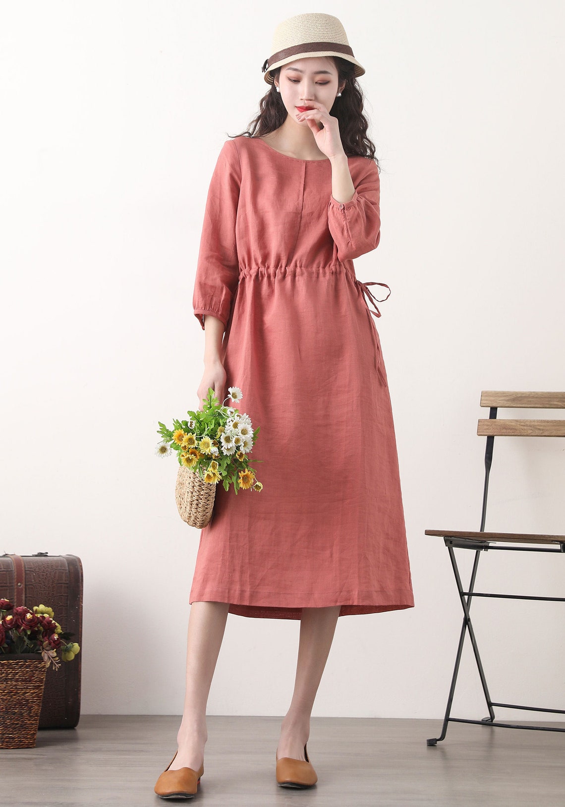 Linen Dress Casual Linen Dress Midi Linen Dress Handmade | Etsy