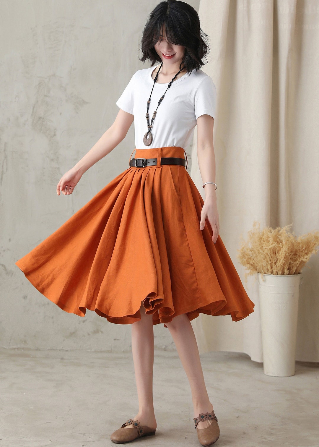 Women Circle Linen Skirt Knee Length Linen Skirt Swing - Etsy