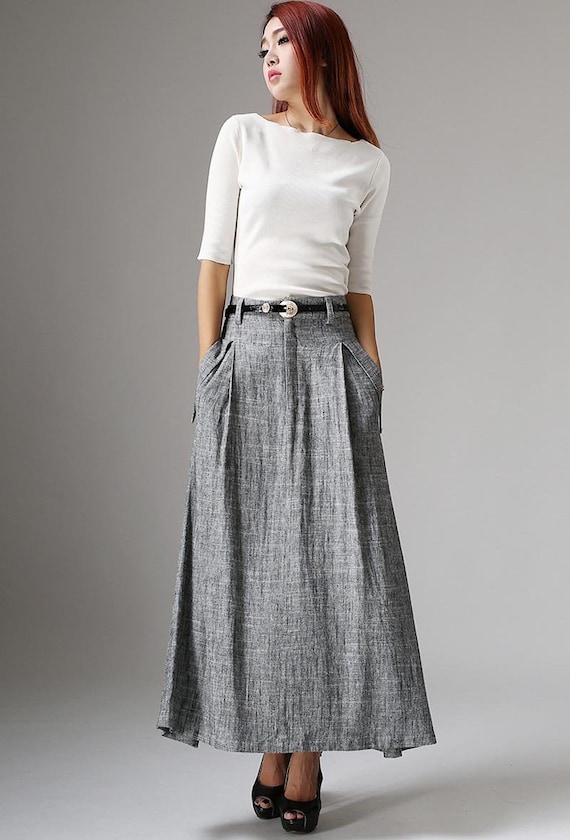 A Line Maxi Skirt Linen Skirt Long Linen Skirt Gray Skirt | Etsy