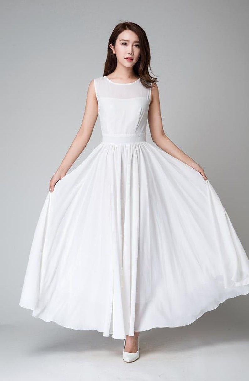 Modest wedding dress, Simple wedding dress, White Maxi dress, White Dress Women, Chiffon dress, Bridesmaid dress, Summer Prom Dress 1535 image 4