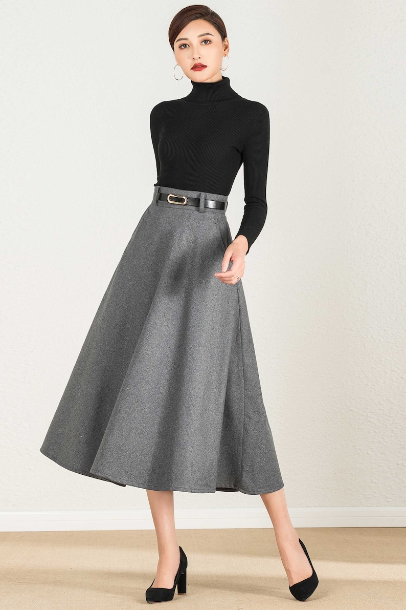Wool skirt, Gray wool skirt, winter skirt women, Long skirt, A Line skirt, high waisted skirt, Wool skirt women, Xiaolizi 2428 image 7