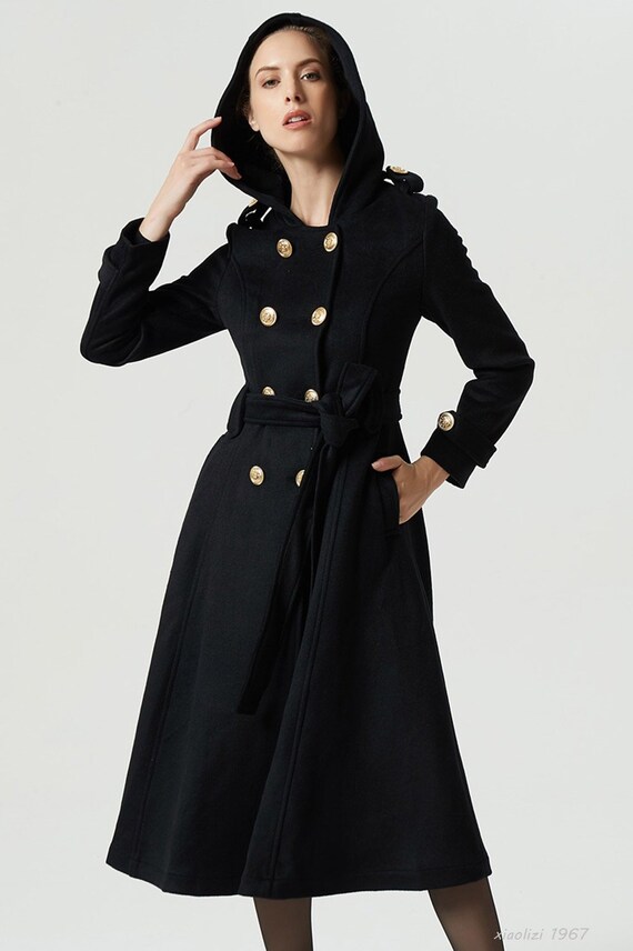 maxi wool coat long black coat military coat double Etsy