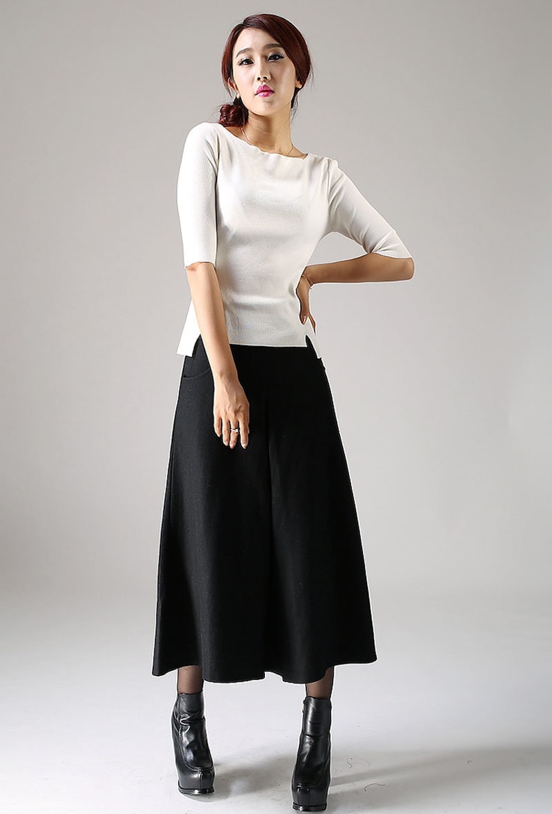 A line Midi skirt, wool skirt, Black skirt, winter skirt, pockets skirts, pleated skirt, woman skirt, warm skirt, custom skirt 1084 image 5