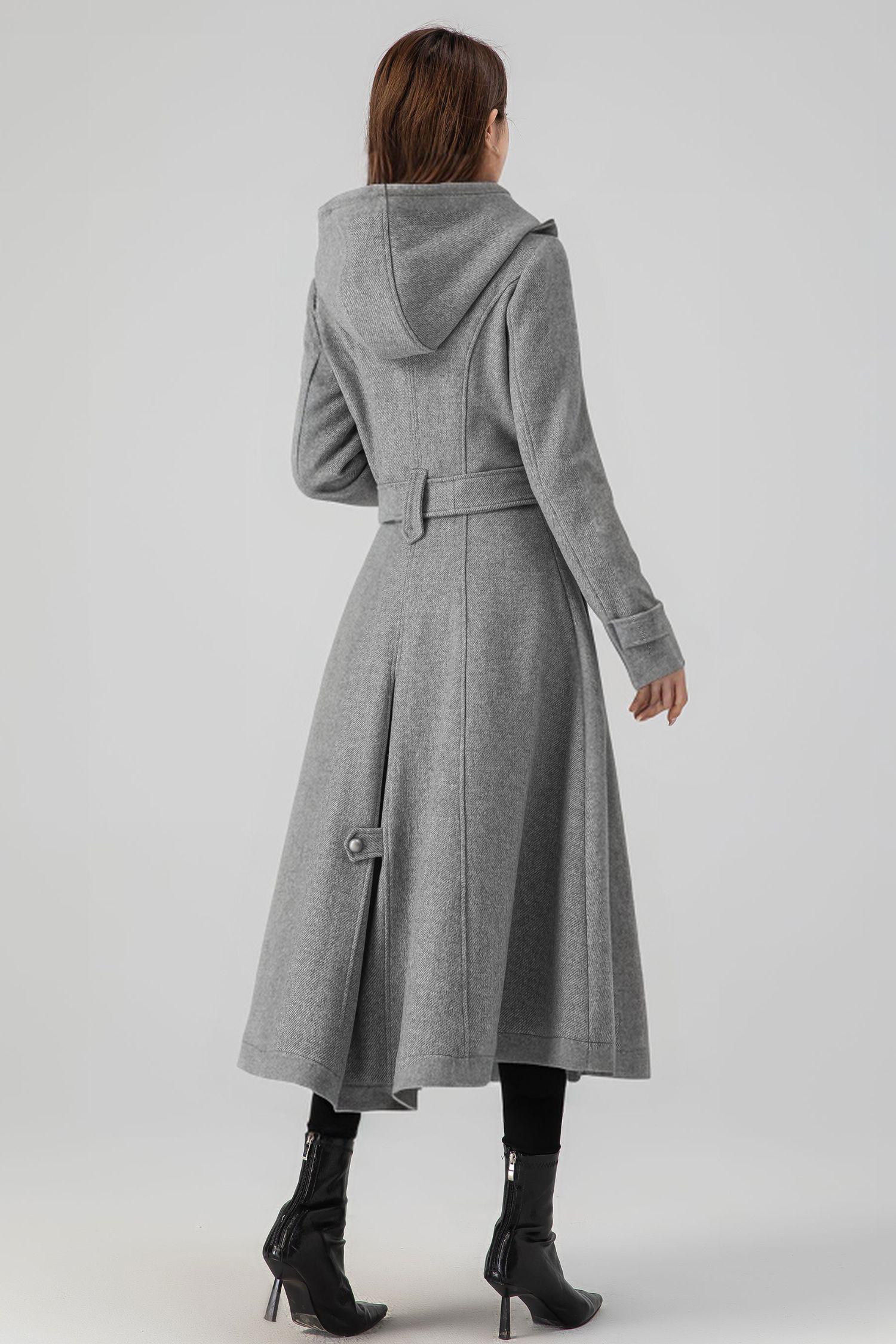 Hooded Wool Coat, Long Wool Coat, Double Breasted Coat