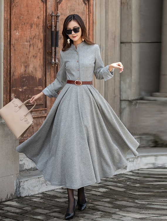 Wool Dress Vintage Style Dress Long Sleeve Casual Maxi Dress Fall Winter  Dress A Line Long Dress Shirt Dress Plus Size Clothing S28 -  Canada