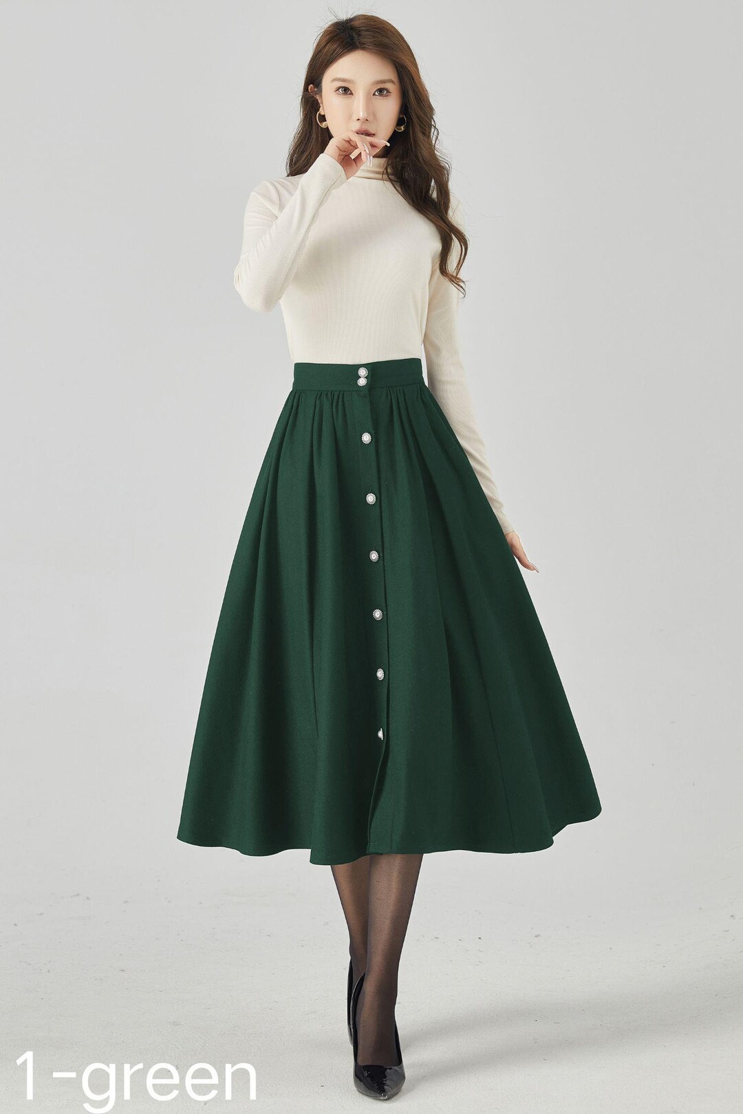 Wool skirt, Midi wool skirt, Swing pleated wool skirt, Green wool skirt, womens winter skirt, buttons up skirt, Custom skirt, Xiaolizi 4538 Wool skirt, Midi wool skirt, Swing pleated wool skirt, Green wool skirt, womens winter skirt, buttons up skirt, Custom skirt, Xiaolizi 4538