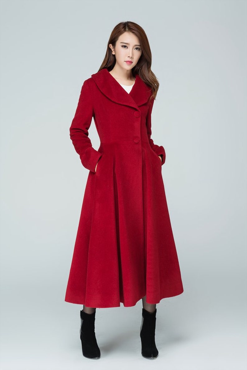 1950s Coats and Jackets History     Red wool coat Princess coat winter coat red coat long wool coat fitted coat lapel coat pleated coat women coat handmade coat 1601# $175.00 AT vintagedancer.com