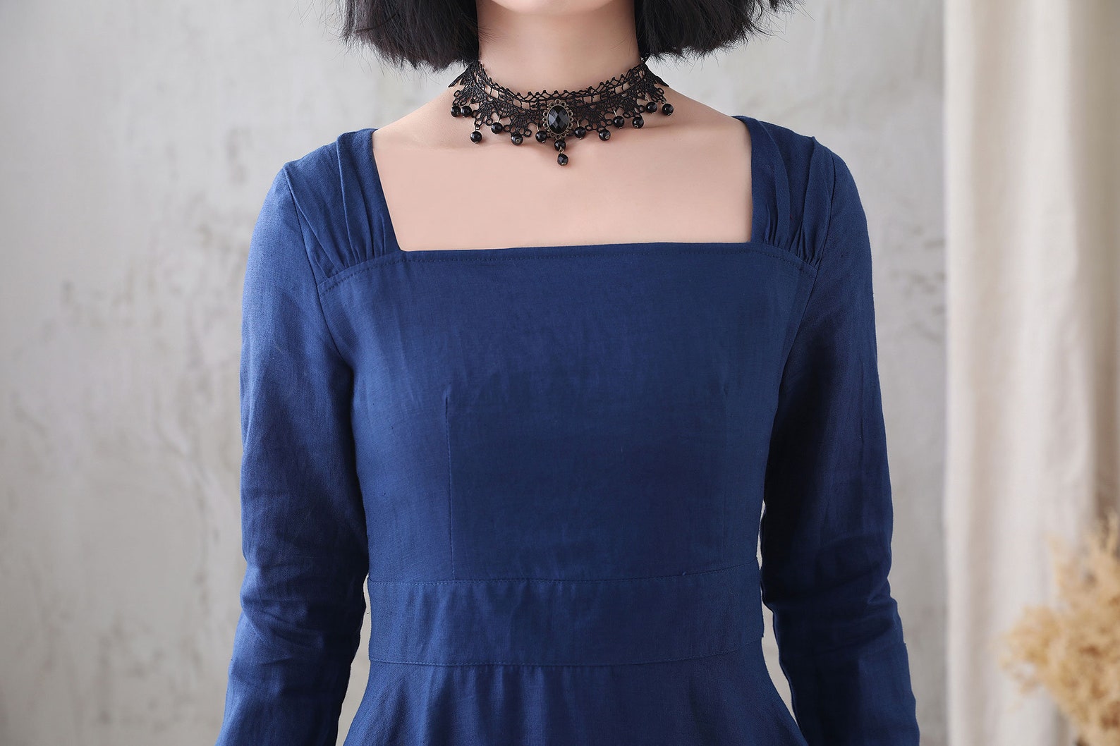 Cotton & Linen Shirred Pocket Long Dress