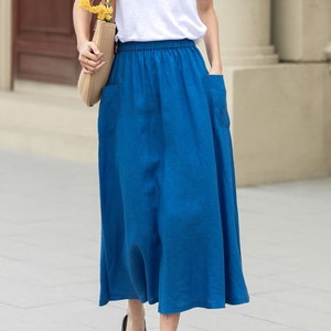 Linen skirt, Midi linen skirt, Blue linen skirt, A line skirt, Womens long linen skirt, Summer linen skirt, Custom skirt, Xiaolizi 4956 image 2