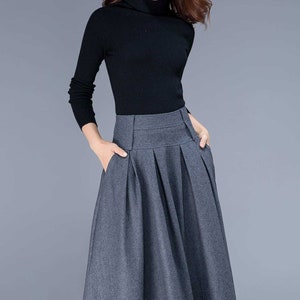 Black skirt, wool skirt, maxi skirt, skirt with pockets, womens skirts, winter skirt, pleated skirt, high waisted skirt, made to order 1631# image 9
