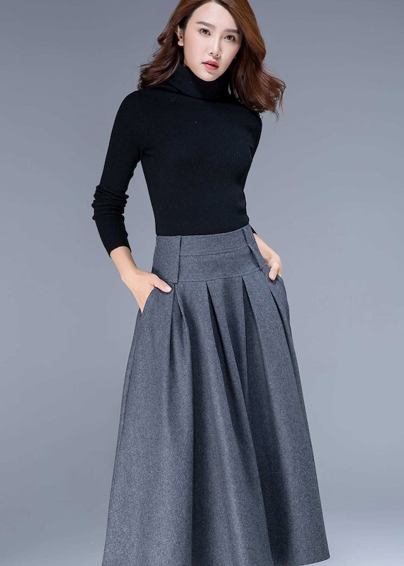 Black Skirt, Wool Skirt, Maxi Skirt, Skirt With Pockets Black Skirt, Wool Skirt, Maxi Skirt, Skirt With Pockets