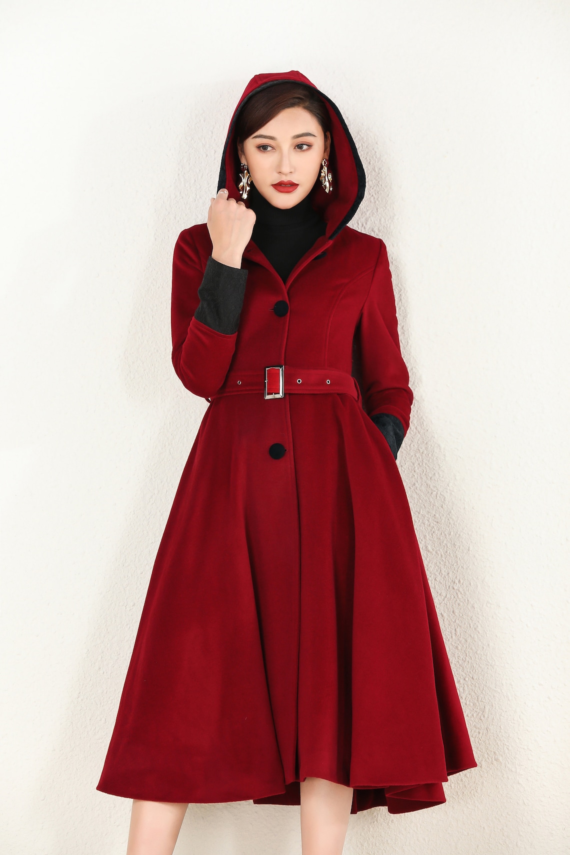 Vintage inspired wool coat Hooded wool coat Wool coat Long | Etsy