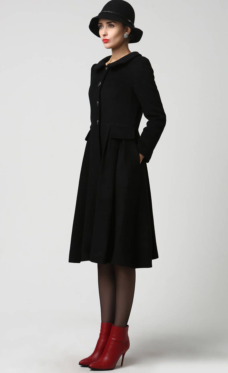 Long black coat wool jacket dress coat womens jackets | Etsy