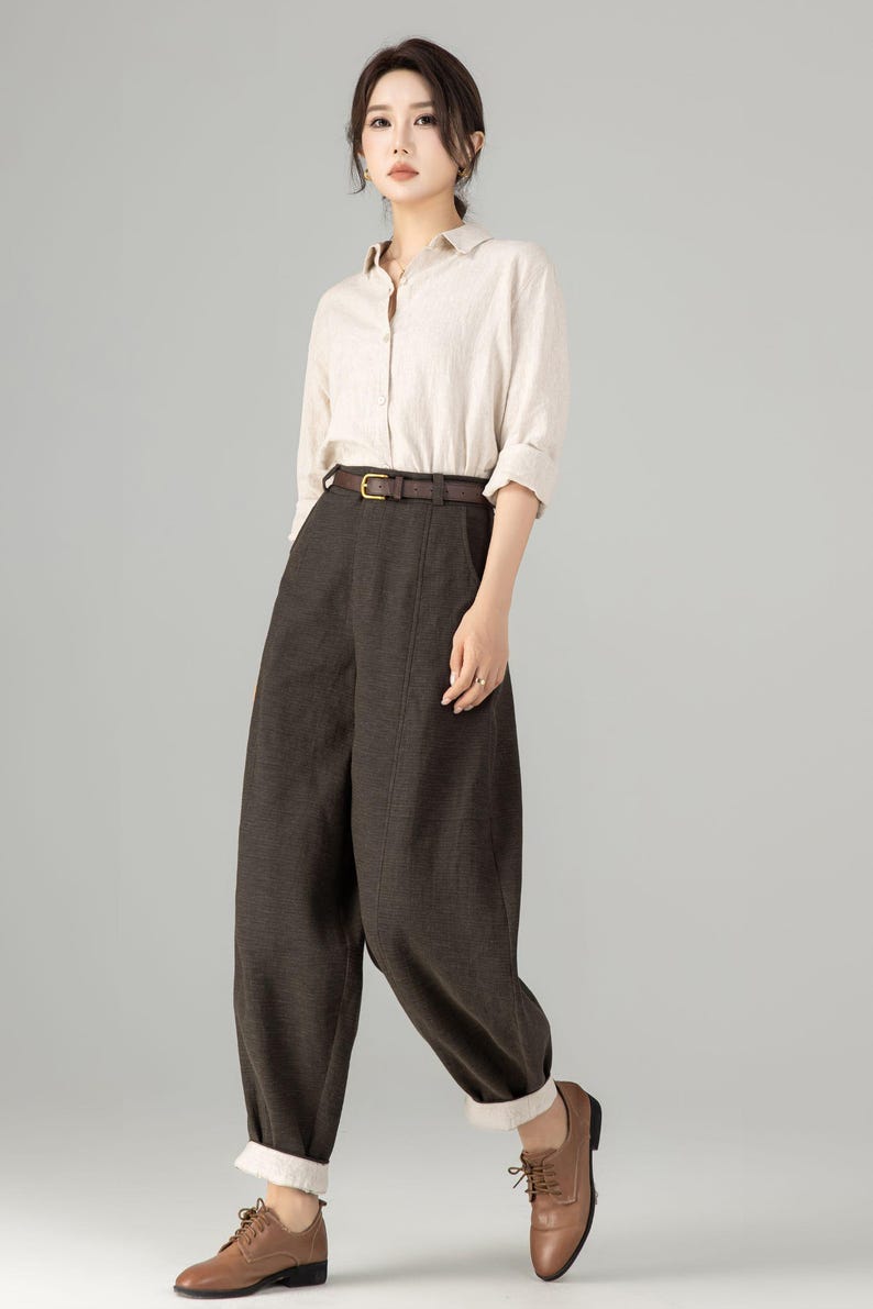 Women's Linen baggy pants, Casual Baggy Harem Pants, Army green Long linen pants, Spring linen pants, Loose Fitting Pants, Xiaolizi 5703 image 12