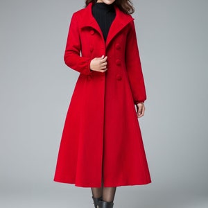 Red Coat, Wool Coat, Winter Coat, Warm Coat, Fit and Flare Coat, Long ...
