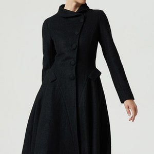 Vintage Inspired Swing Coat, Black Wool Coat, Wool Coat Women, Midi ...