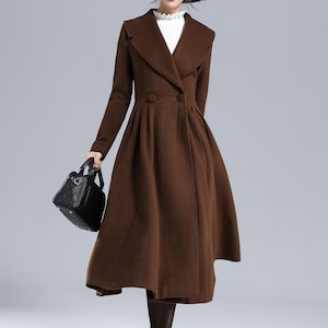 Wool Princess coat, Dress Coat, 1950s Vintage inspired Swing coat, Long wool coat women, winter coat women, fit and flare coat 1640 Dark brown