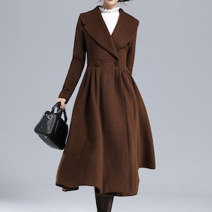 Wool Princess coat, Dress Coat, 1950s Vintage inspired Swing coat, Long wool coat women, winter coat women, fit and flare coat 1640 Dark brown