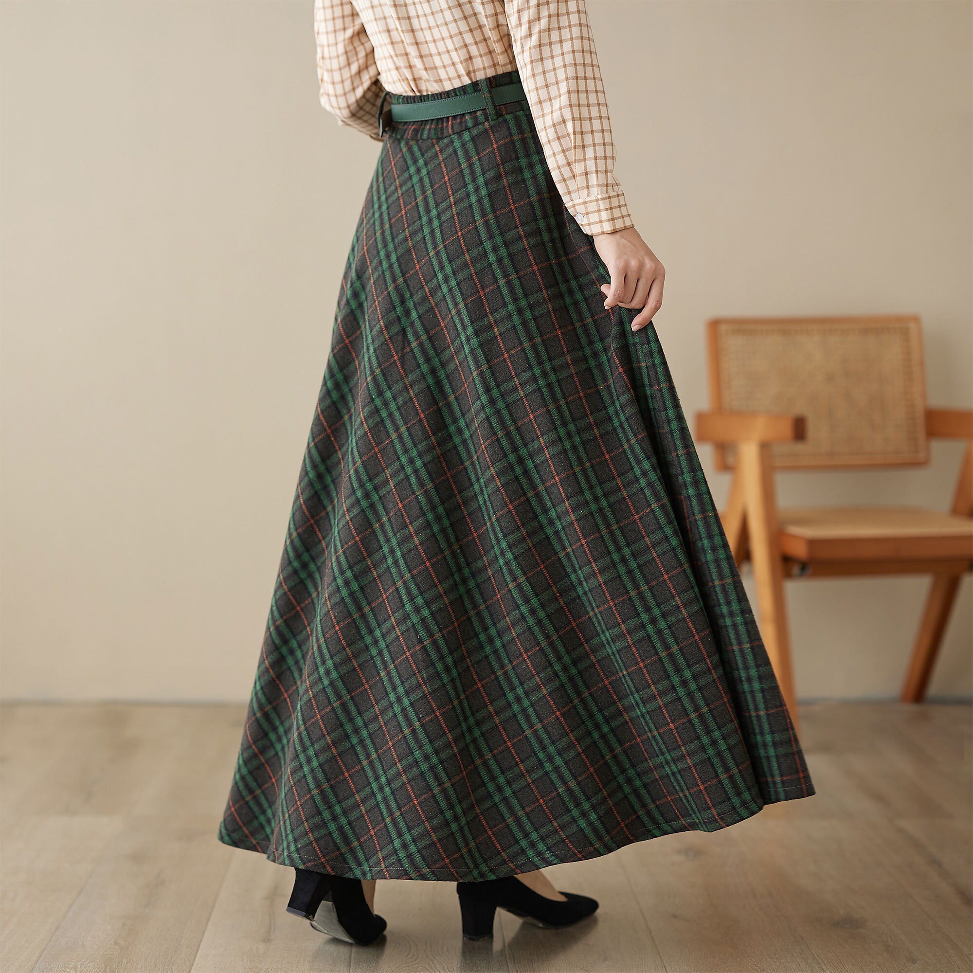 Swing Long wool plaid skirt 4624 Swing Long wool plaid skirt 4624