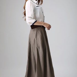 Linen Maxi skirt with big pockets, swing Long Linen Skirt for women, Asymmetrical skirt, brown skirt, casual skirt, custom skirt 0905 zdjęcie 3