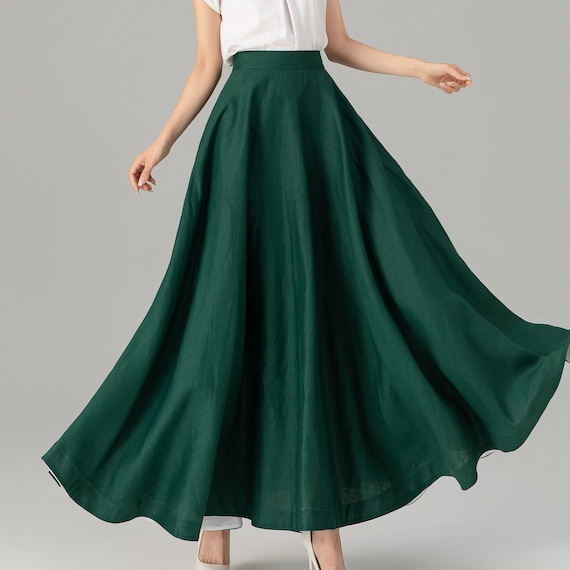 A line maxi green linen skirt with pockets women 4929 A line maxi green linen skirt with pockets women 4929