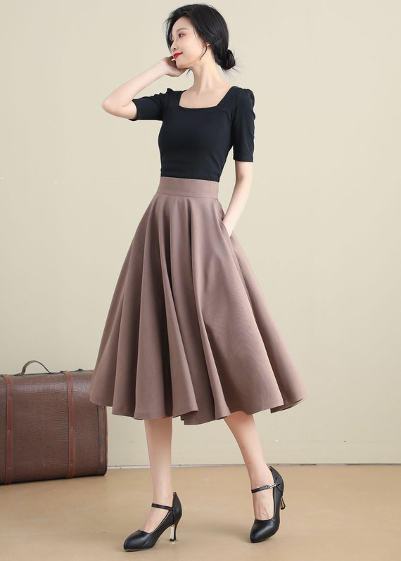 Khaki Swing Linen Skirt A Line Full Skirt High Waist Flared - Etsy