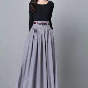 Pleated Maxi skirt outfit for summer, Black Skirt, Long Linen skirt, Womens skirt, Skirt with pockets, Casual skirt, Custom made skirt 2383 4-Gray-2540