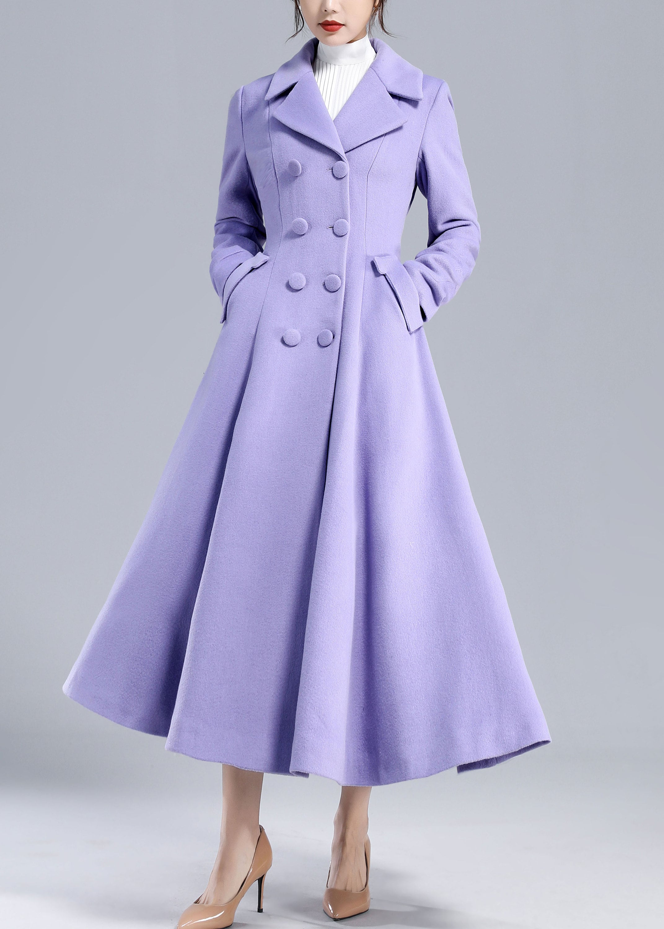 Elegant Wedding Guest Wool Coat, Purple Swing Wool Coat