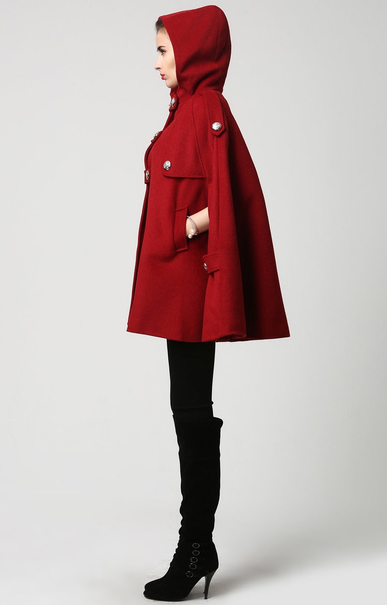 Women's Winter Red Wool Hooded Wool Cape Coat Plus Size - Etsy