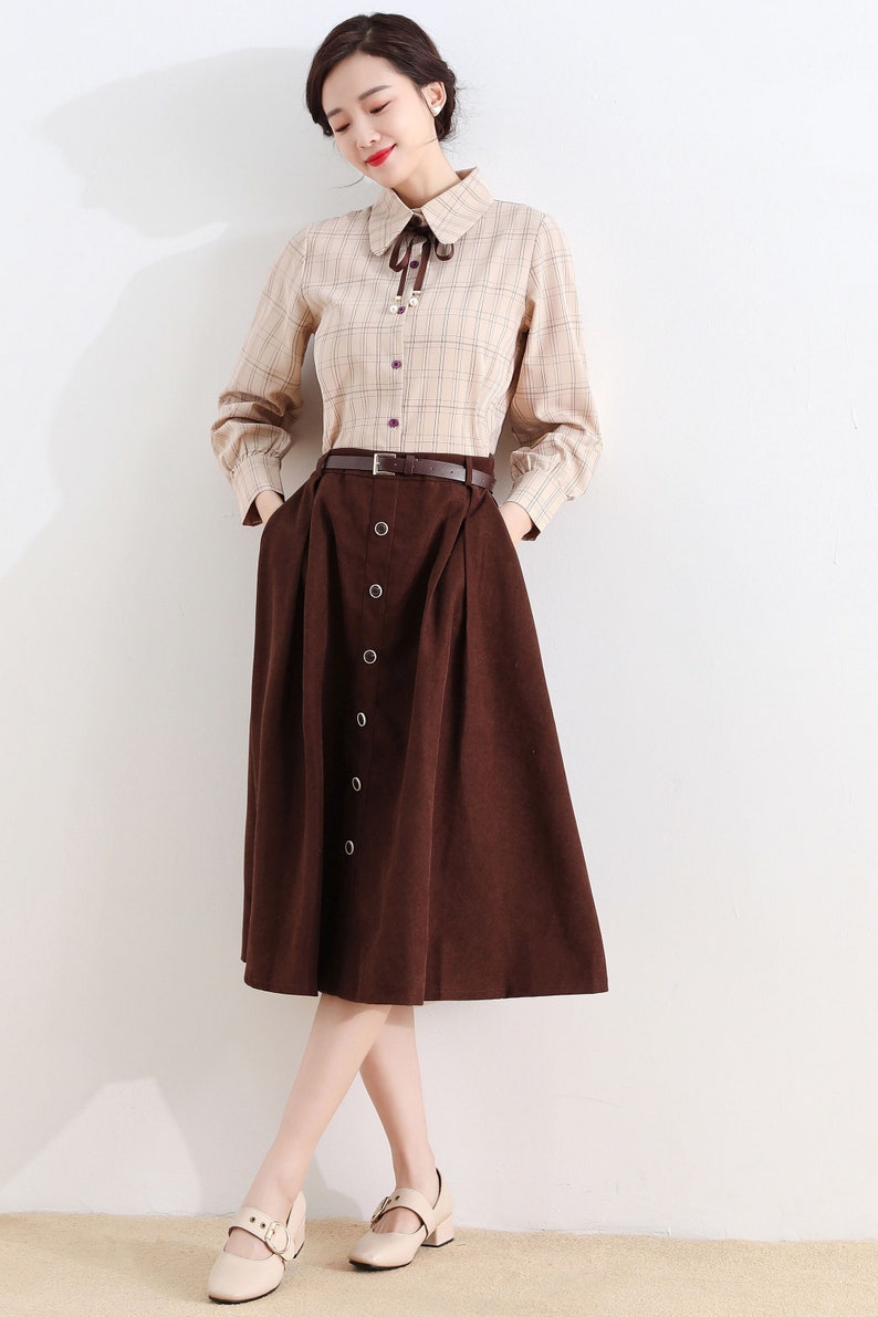 Brown Button Midi Skirt A Line Swing Skirt High Waisted - Etsy