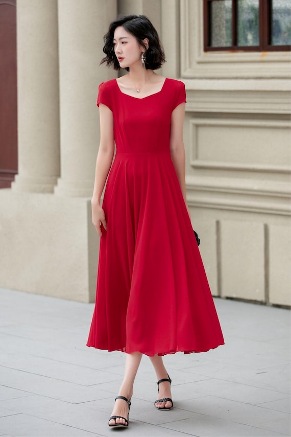 white christmas dresses Berylove Women Pink Mother of The Bride Dress with Bell Sleeves Chiffon Sheath V Neck Midi Wedding Guest Dress, Pink / US6 main image 1