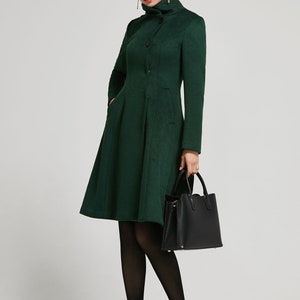 Emerald Green coat, Vintage Inspired Classic Wool Coat, Winter coat women, wool coat Women, Long sleeve coat, A Line wool coat 2313 image 7