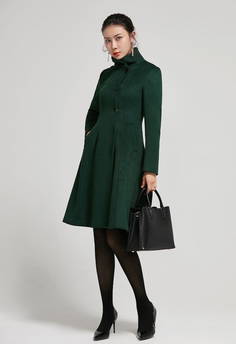 Emerald Green coat, Vintage Inspired Classic Wool Coat, Winter coat women, wool coat Women, Long sleeve coat, A Line wool coat 2313 image 7