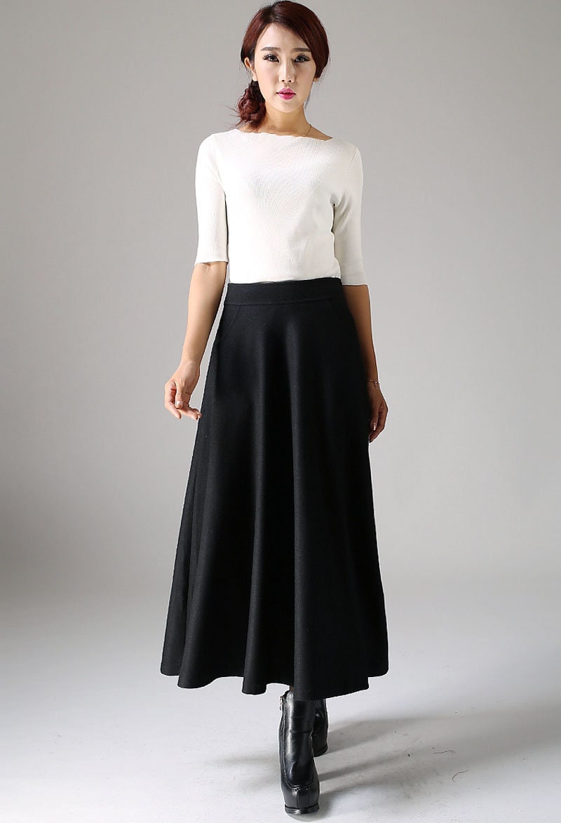 Vintage 1950s Maxi Wool skirt Long skirt Black skirt A Line | Etsy
