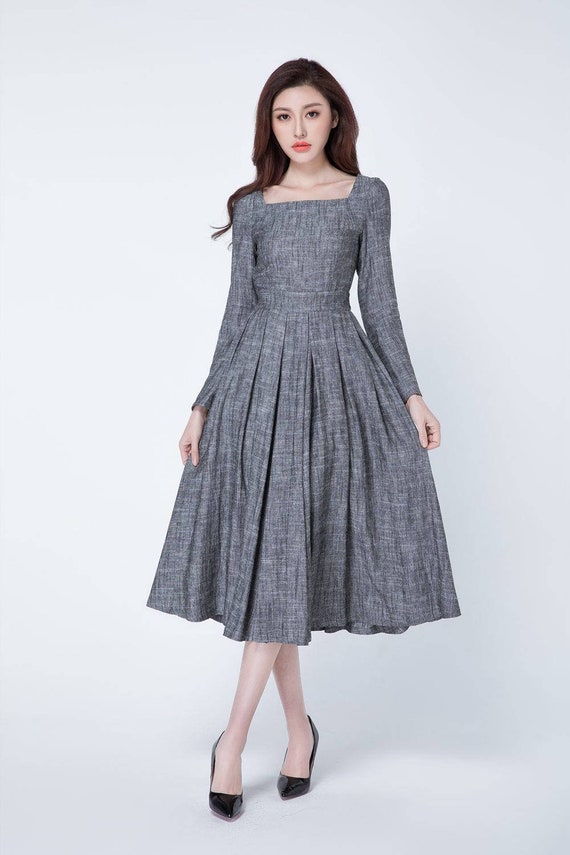 Fit and flare linen maxi dress 1718# Fit and flare linen maxi dress 1718#