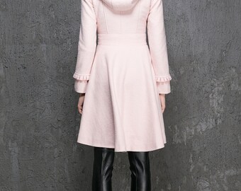 Hooded Swing Coat in Pink, Hooded Wool Coat, Womens Coats Hooded Swing Coat in Pink, Hooded Wool Coat, Womens Coats