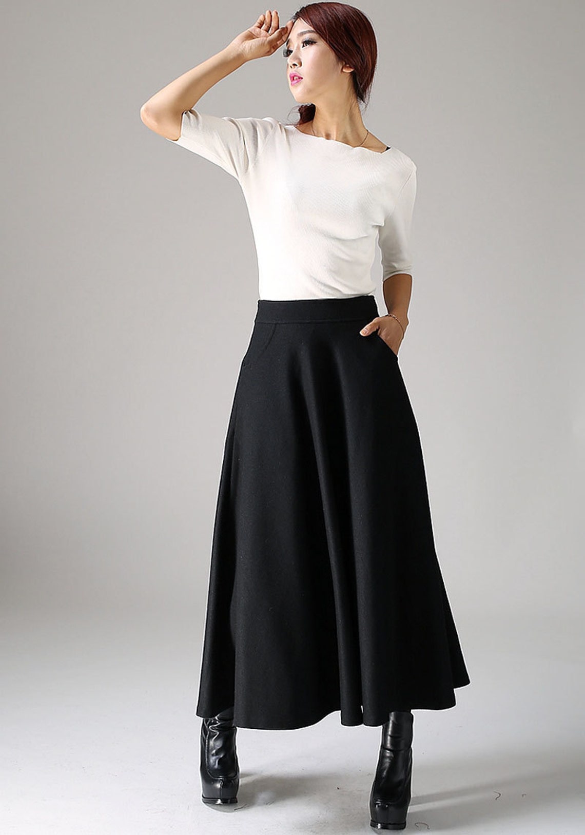 Vintage 1950s Maxi Wool skirt Long skirt Black skirt A Line | Etsy