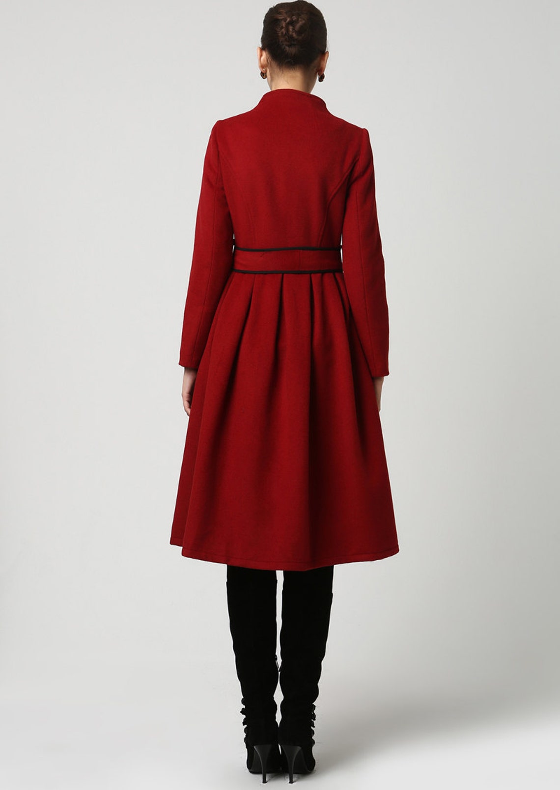 Dark red coat stand up collar wool coat winter coat for Etsy