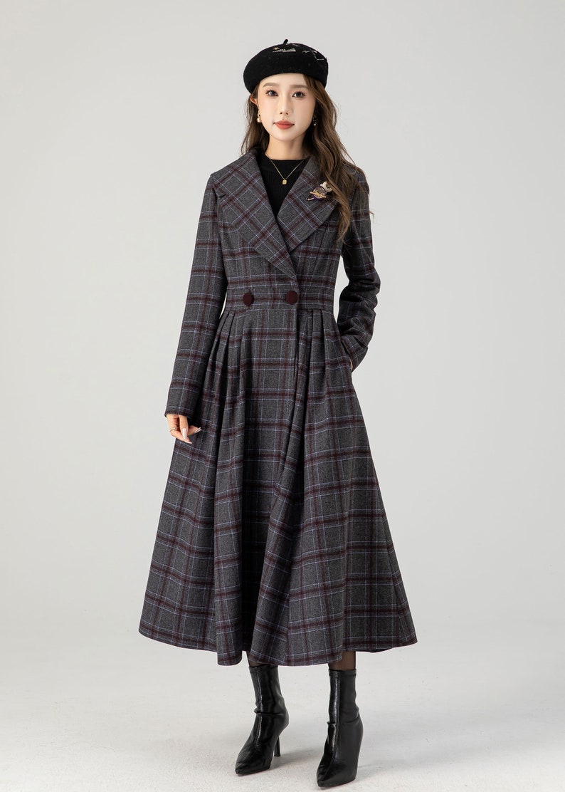 Vintage Coats & Jackets | Retro Coats and Jackets     Vintage inspired wool coat Plaid Long Wool Coat Winter coat women Wool coat women fit and flare coat Princess Coat Xiaolizi 4607#  AT vintagedancer.com