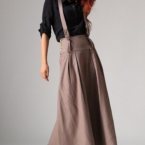 Suspender Maxi Skirt Suspender Skirt Linen Skirt Brown - Etsy