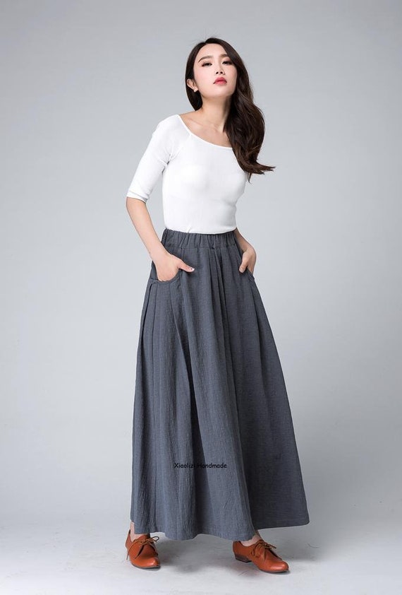Linen Skirt, Long Linen Maxi Skirt With Pockets, Plus Size Pleated Linen Skirt, Grey Skirt, Womens Skirt, Custom Skirt, Autumn Skirt 1498 - Etsy Linen Skirt, Long Linen Maxi Skirt With Pockets, Plus Size Pleated Linen Skirt, Grey Skirt, Womens Skirt, Custom Skirt, Autumn Skirt 1498 - Etsy