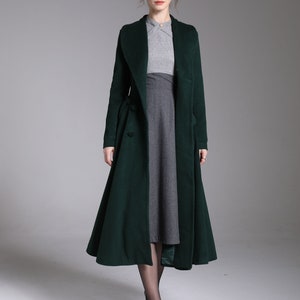 Green Long Wool Coat, Wool Princess Coat, Wool Coat Women, Winter Coat Women, A-Line swing Wool Coat, Warm Wool Coat, Handmade Coat 3881 image 4