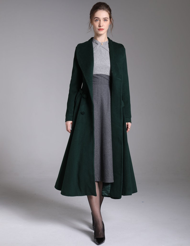 Green Long Wool Coat, Wool Princess Coat, Wool Coat Women, Winter Coat Women, A-Line swing Wool Coat, Warm Wool Coat, Handmade Coat 3881 image 4