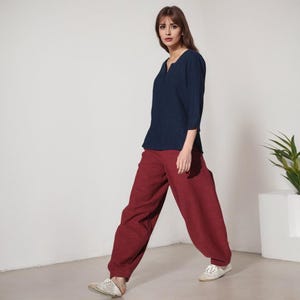 Red linen pants, baggy pants for women 1160# Red linen pants, baggy pants for women 1160#
