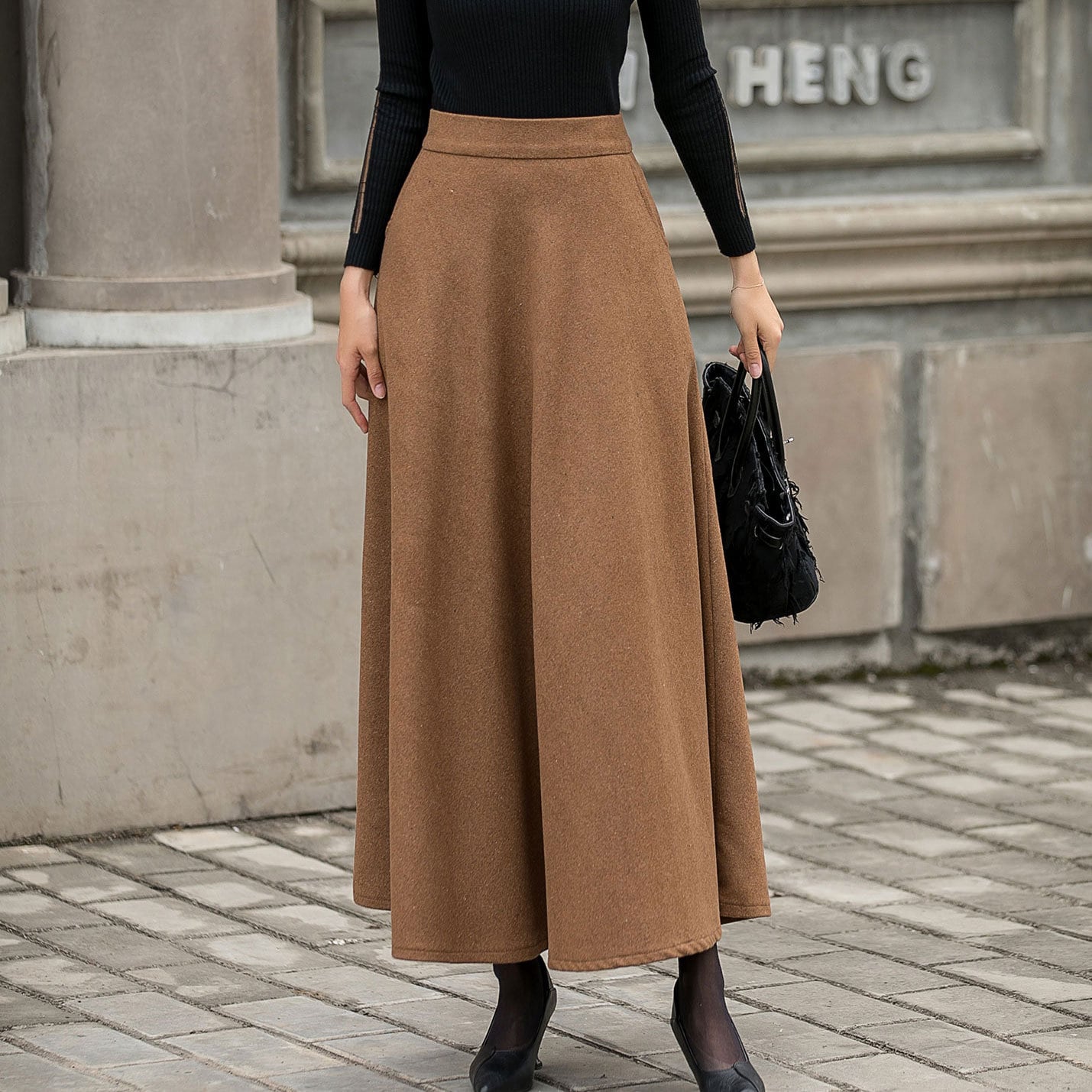 Brown Wool Maxi Skirt Women High Waist Flared Skirt Warm - Etsy UK