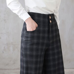 Long Plaid Wide Leg Wool Pants, Vintage Inspired Women's Pants, High Waist Pants with Pockets, Baggy Pants, Plus Size Pants Xiaolizi 3124 image 8