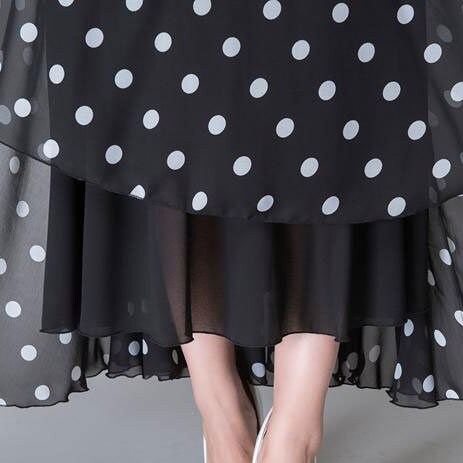 Swing Chiffon Long Maxi Dress With Sleeve, Polka Dot Maxi Swing Chiffon Long Maxi Dress With Sleeve, Polka Dot Maxi