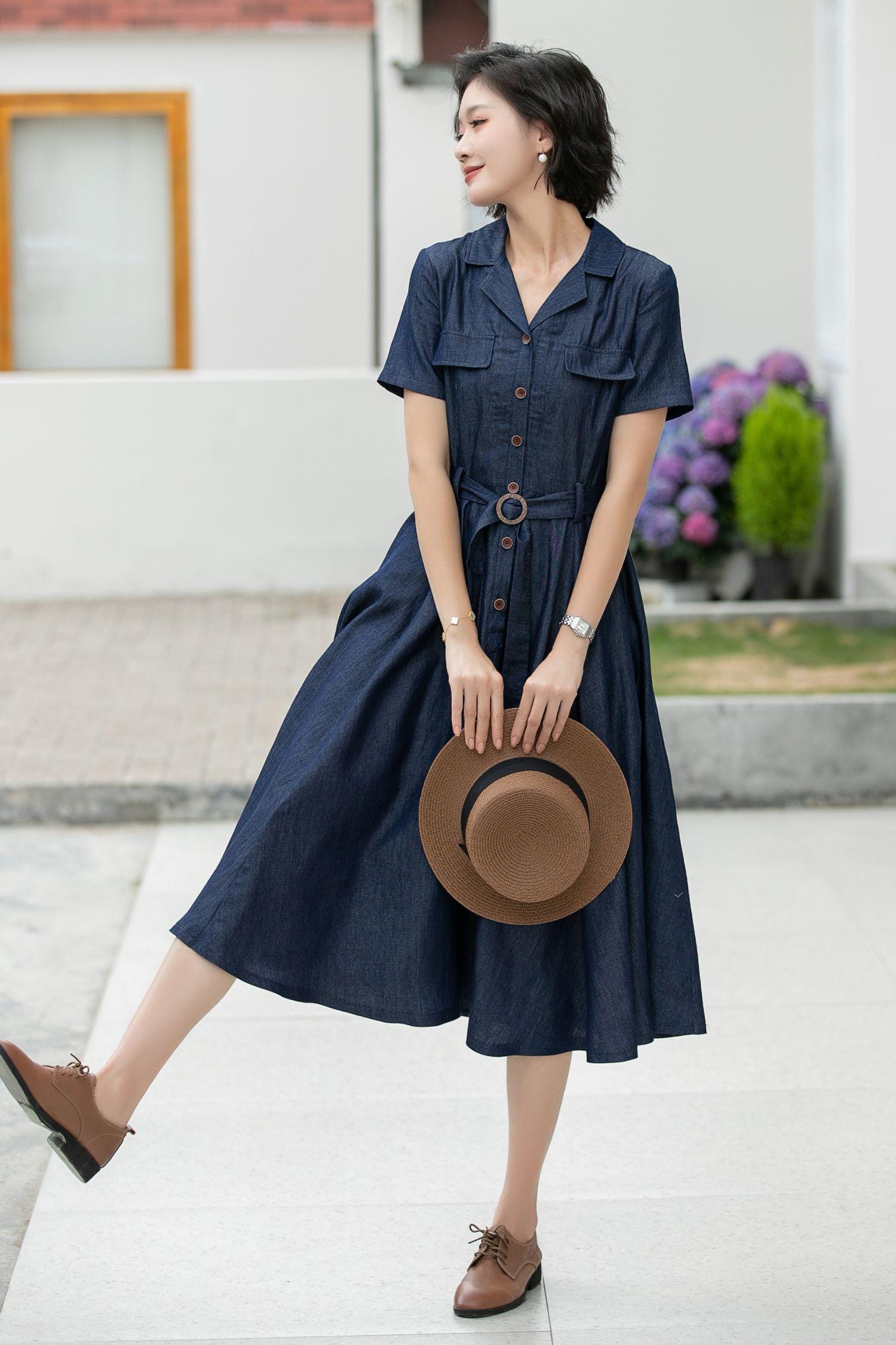 knee length dresses for ladies Weekend Denim Midi Dress
