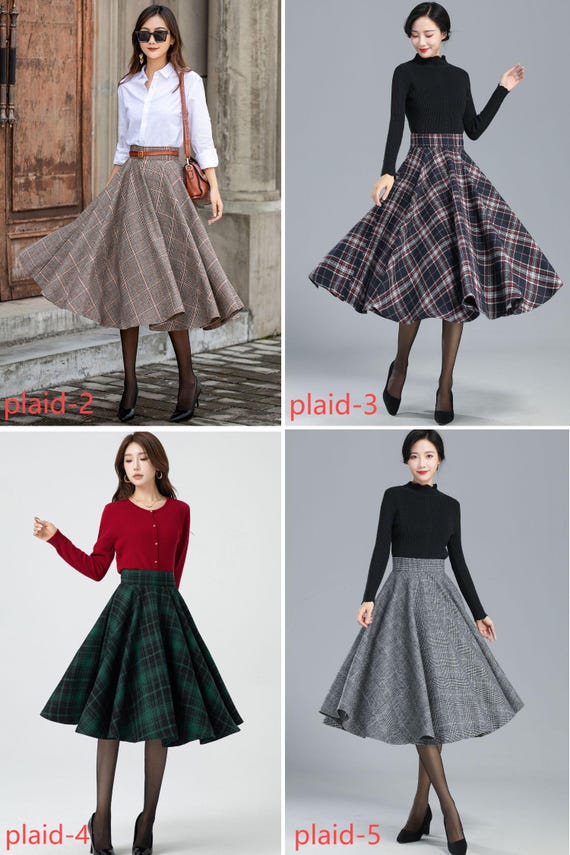 Wool Skirt, Midi Plaid Wool Skirt, Circle Wool Skirt, Swing Wool Skirt, Midi Plaid Wool Skirt, Circle Wool Skirt, Swing
